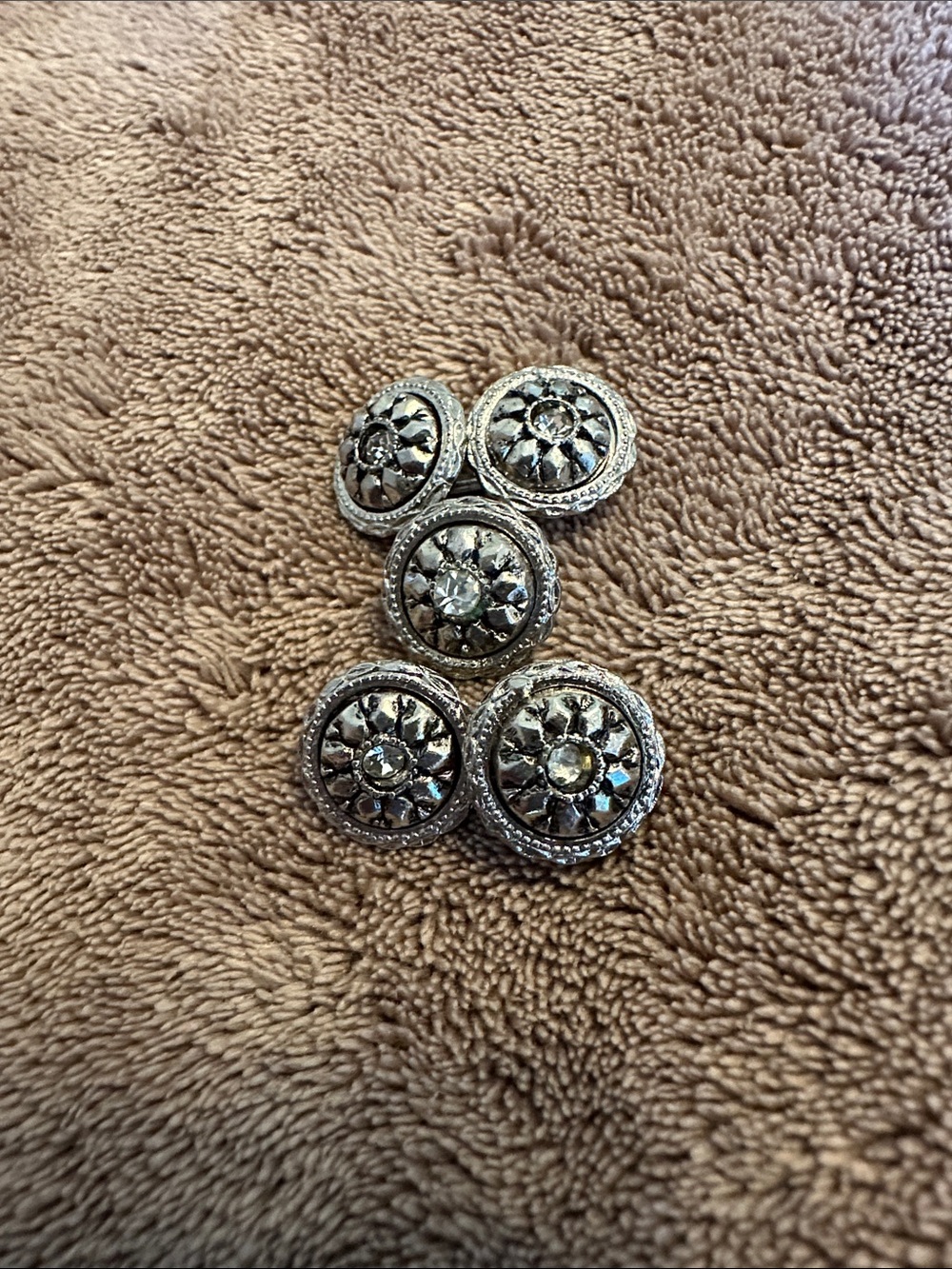 Beautiful Set of 5 1940’s Silver and Marquisite Buttons w/ Rhinestone
